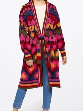 Farm Rio Heart Open Midi Cardigan XS